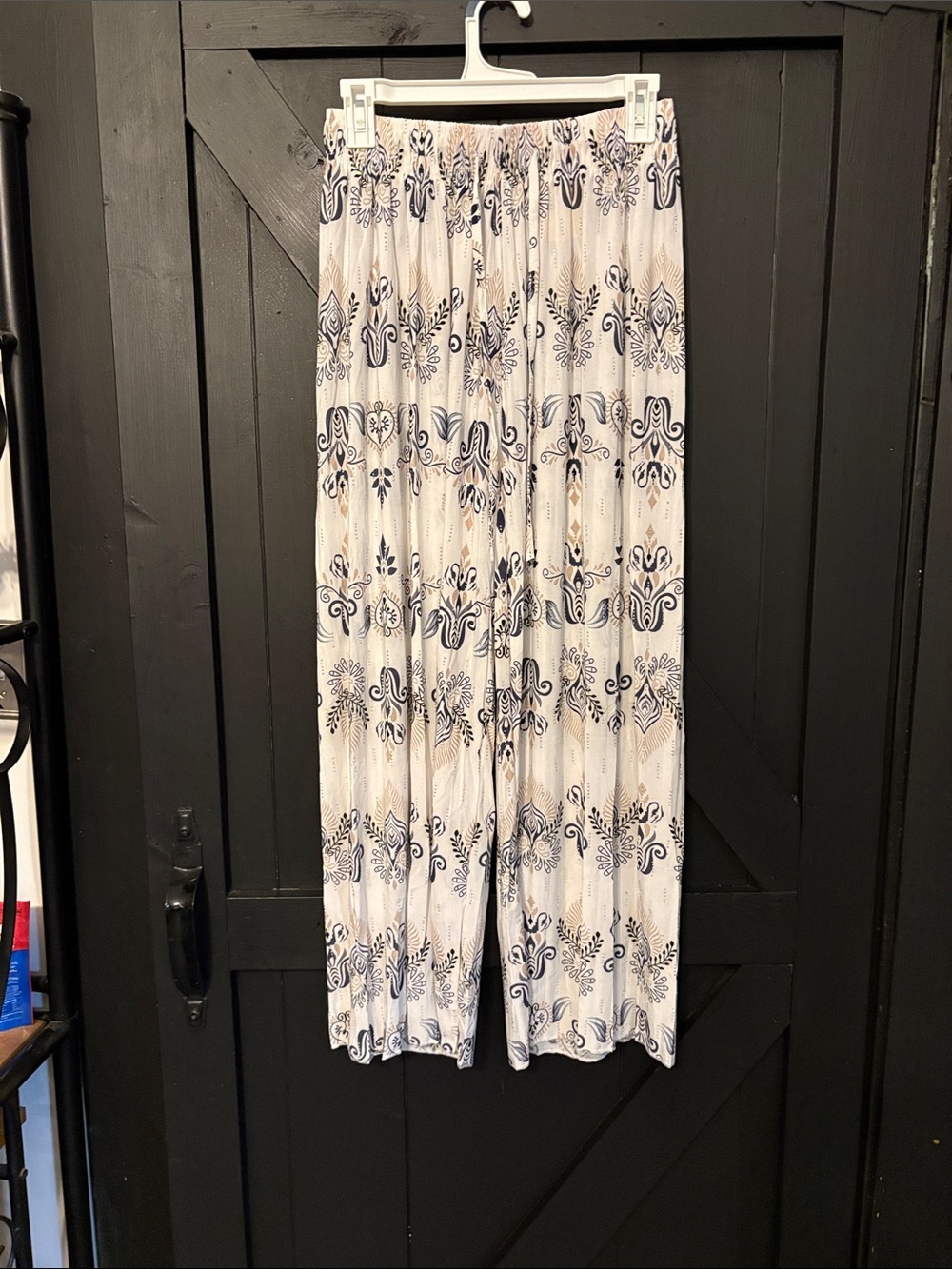 Wide Leg Printed Palazzo Pants - Navy & Cream - Picture 3 of 6